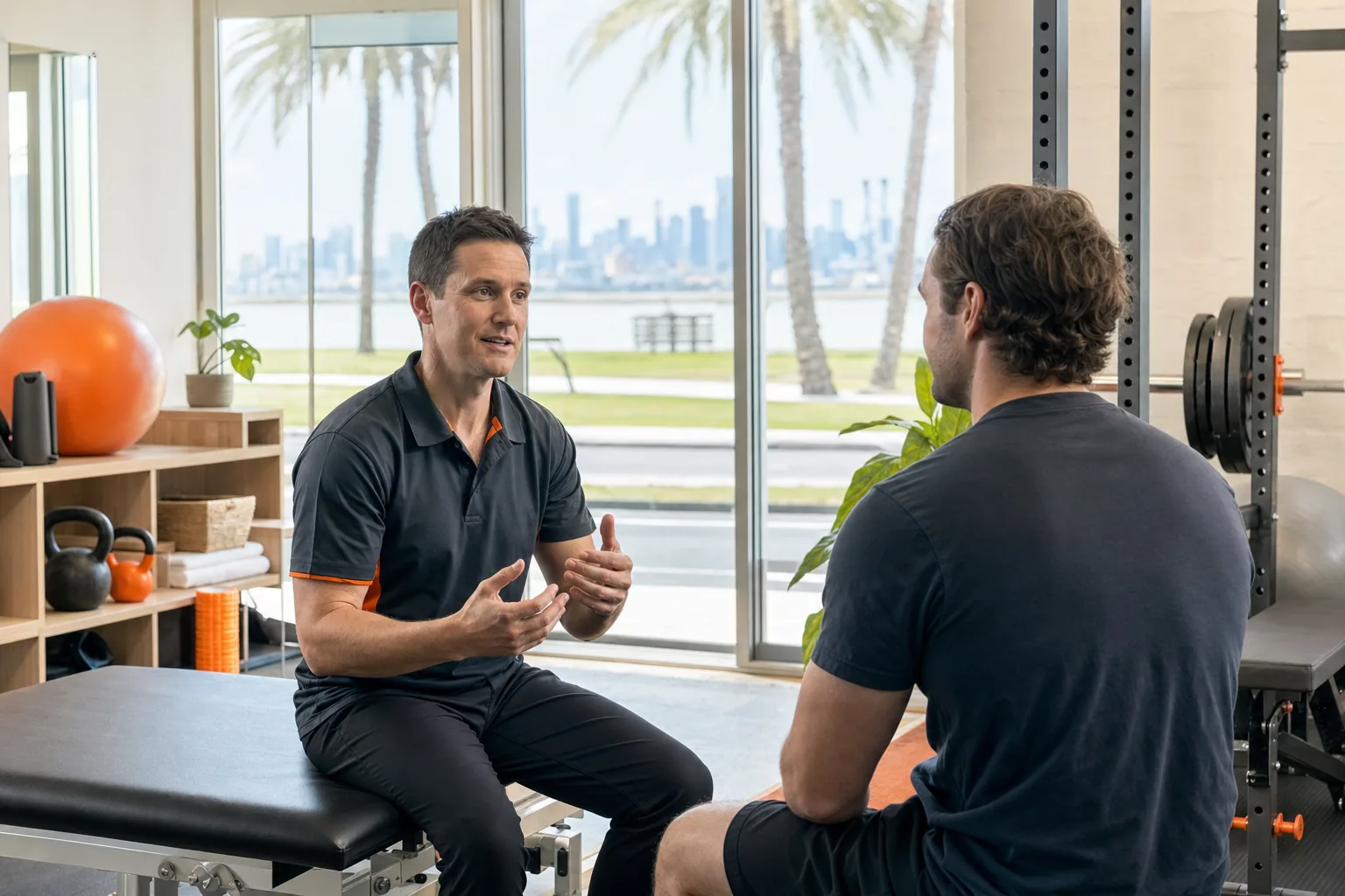 Physiotherapy discussion about pain, movement and rehabilitation in Albert Park.